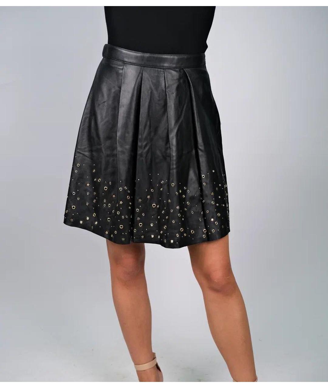 BOUTIQUE MOSCHINO Черная кожаная юбка миди, фото 2