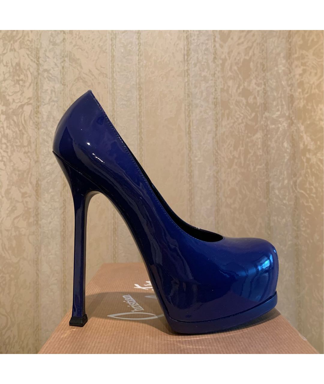 SAINT LAURENT Синие туфли из лакированной кожи, фото 5