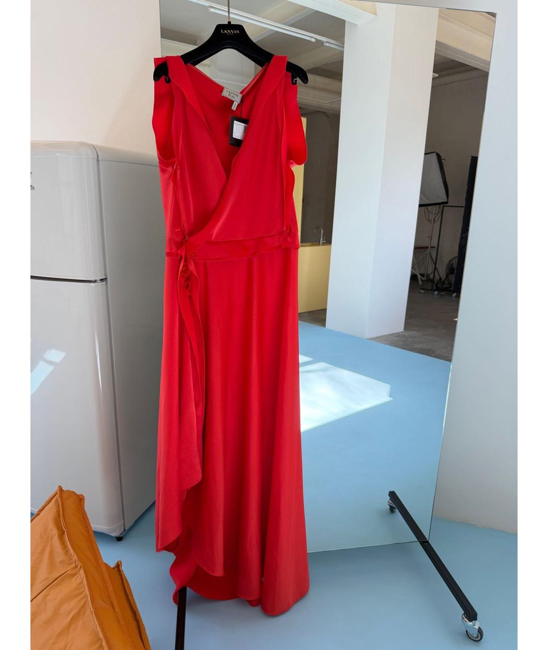 LANVIN Красное шелковое повседневное платье, фото 7