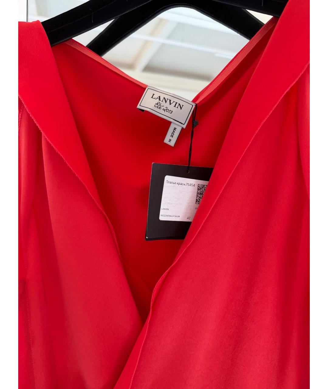 LANVIN Красное шелковое повседневное платье, фото 6
