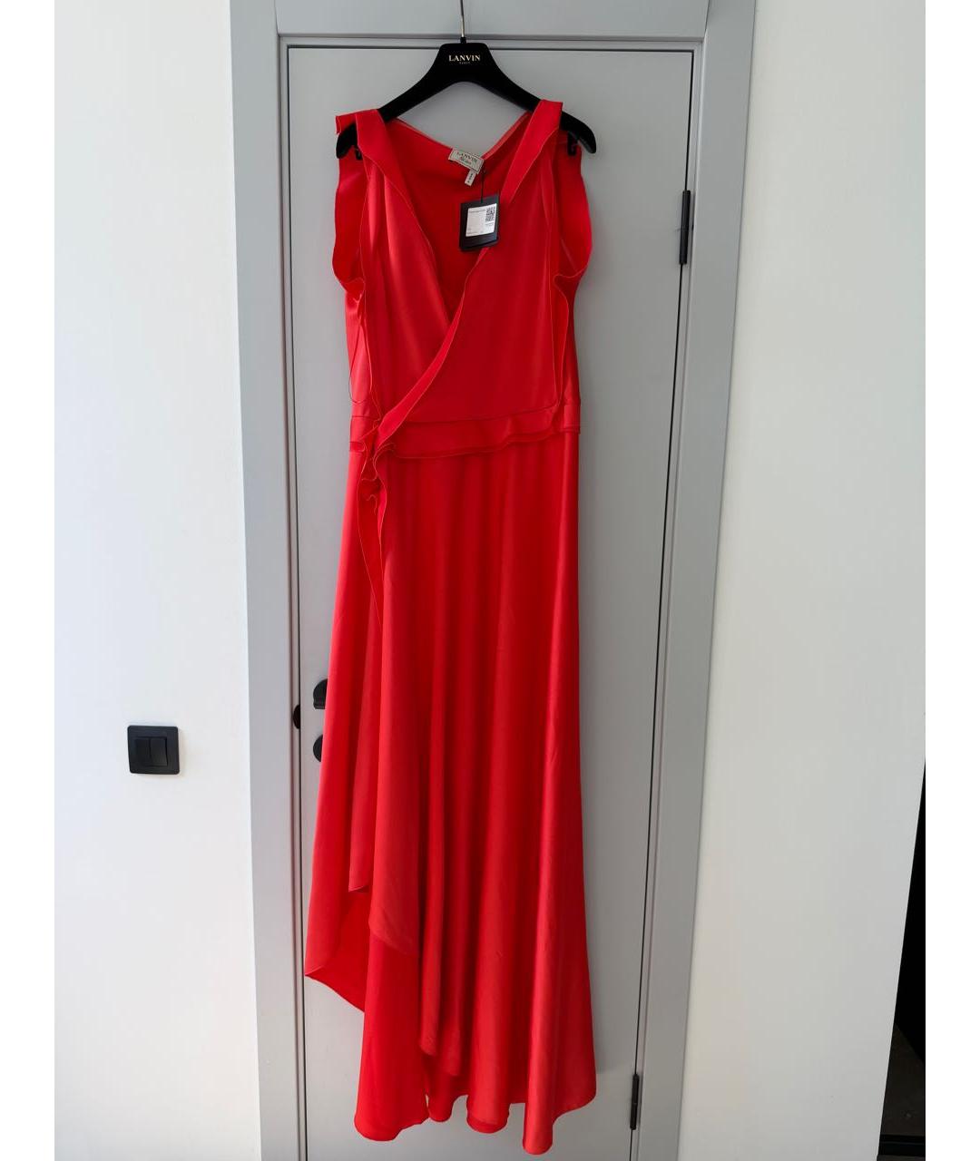 LANVIN Красное шелковое повседневное платье, фото 2