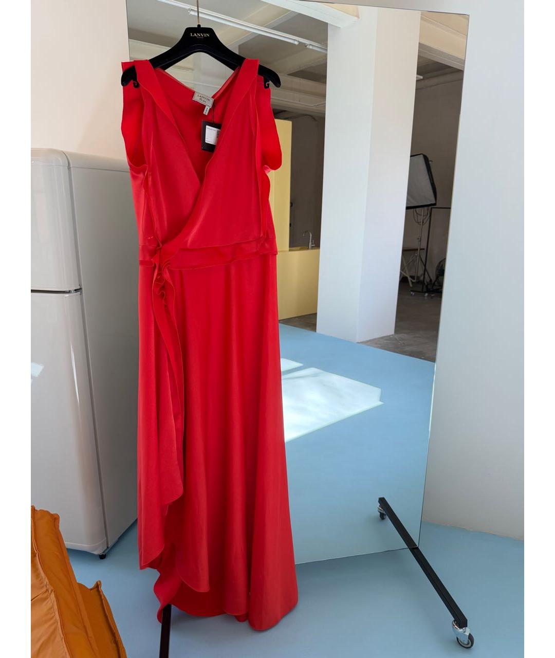 LANVIN Красное шелковое повседневное платье, фото 8