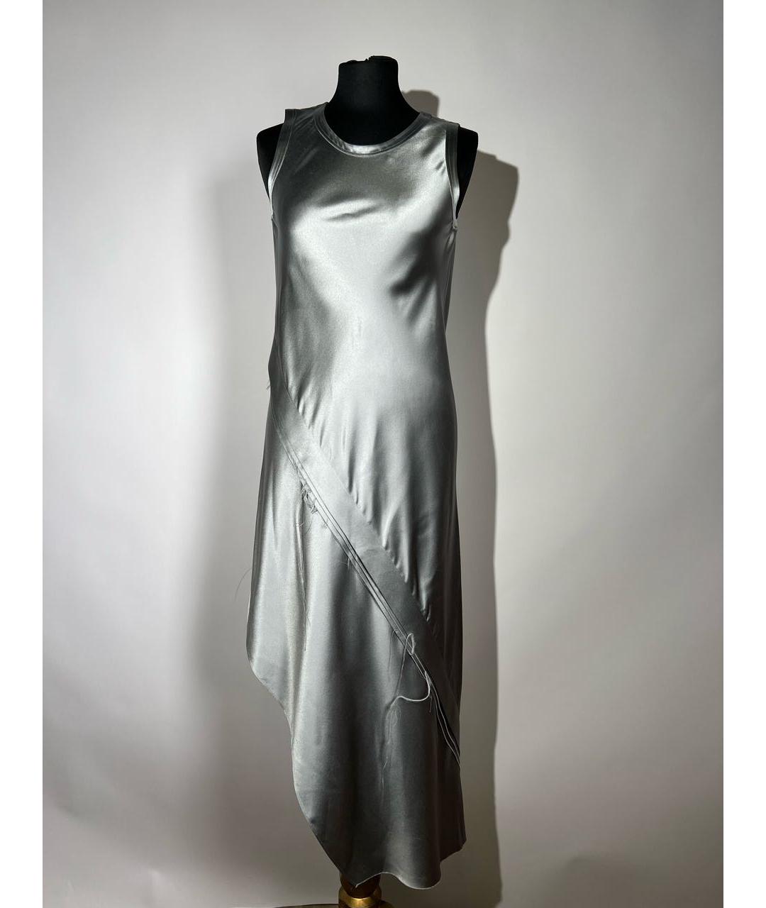 HELMUT LANG Серебряное шелковое коктейльное платье, фото 9