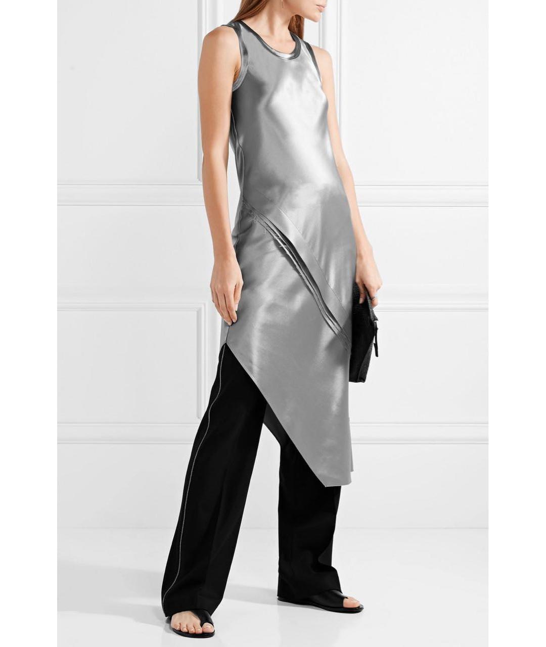 HELMUT LANG Серебряное шелковое коктейльное платье, фото 8