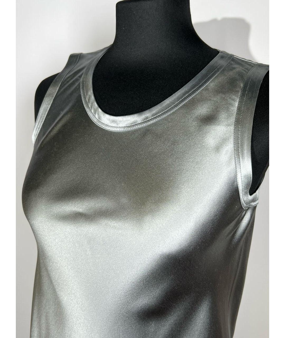 HELMUT LANG Серебряное шелковое коктейльное платье, фото 3