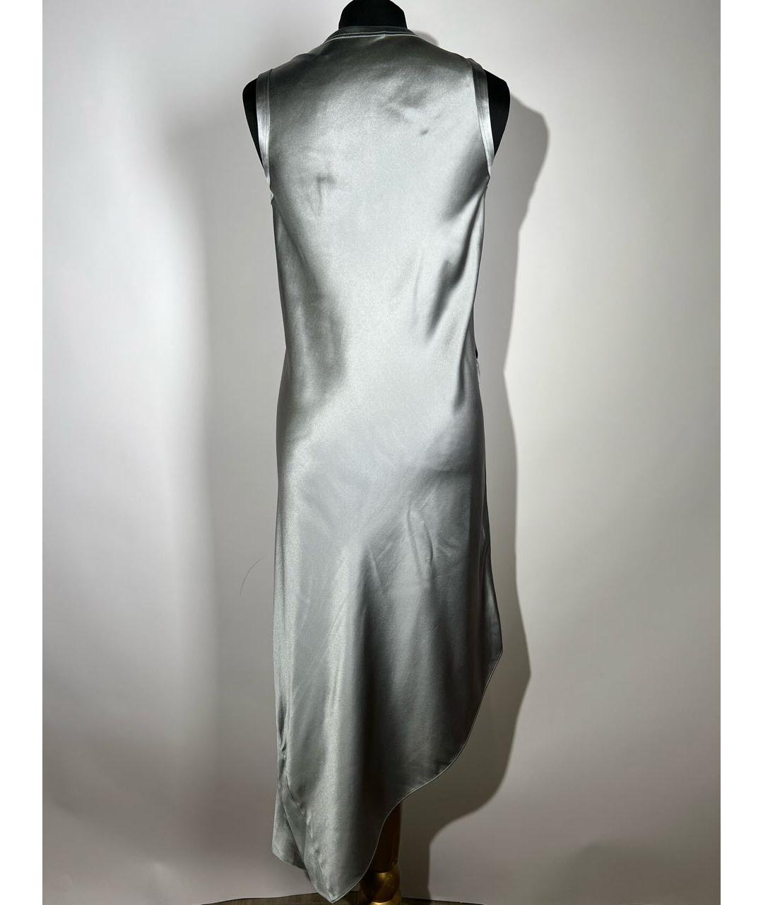 HELMUT LANG Серебряное шелковое коктейльное платье, фото 2