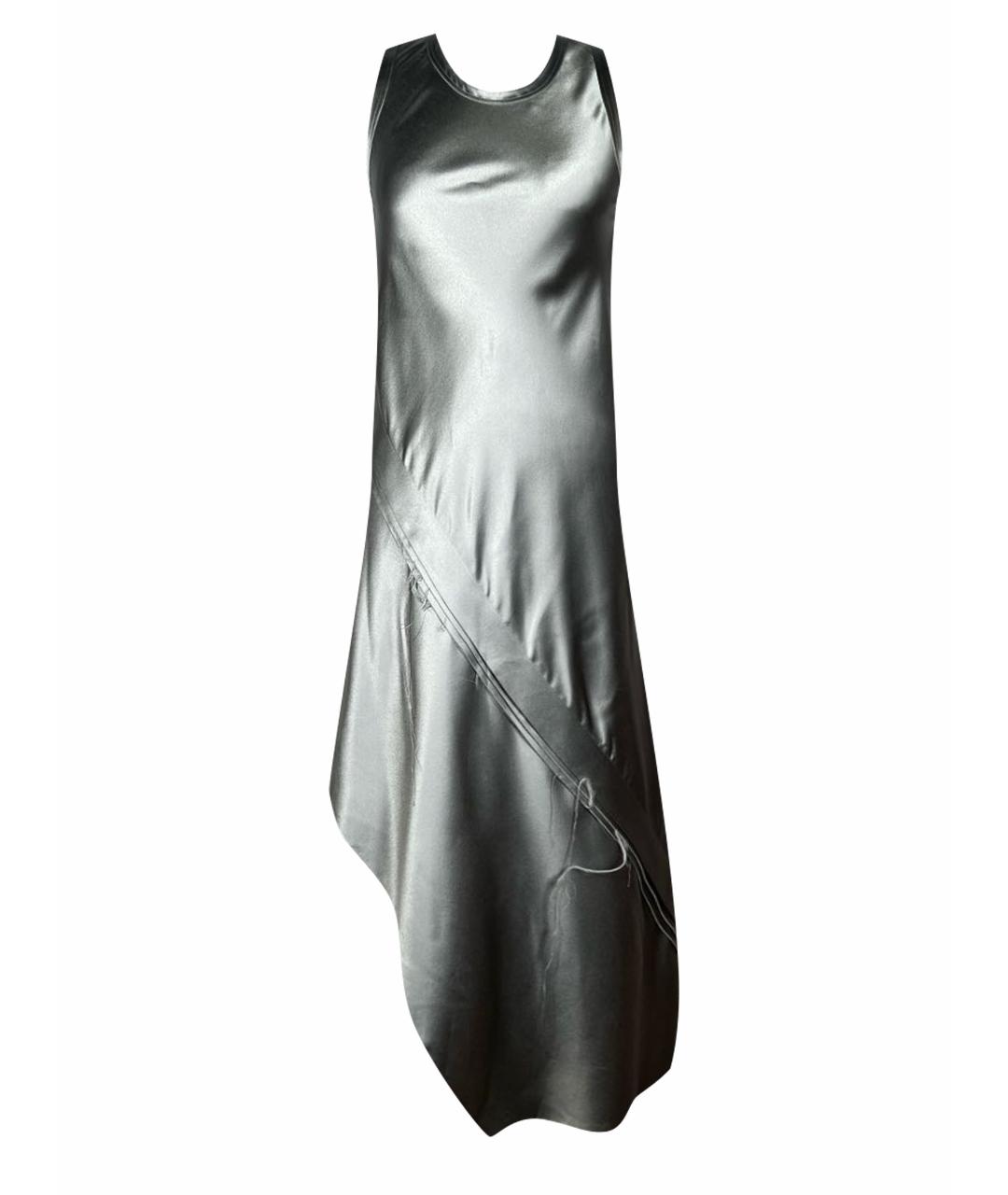 HELMUT LANG Серебряное шелковое коктейльное платье, фото 1