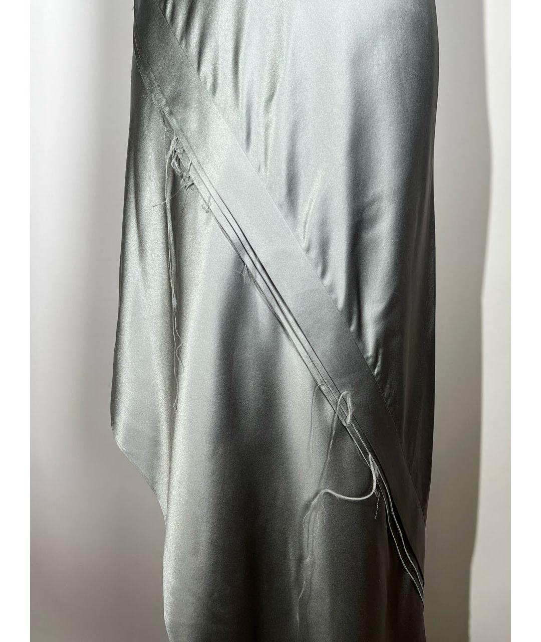 HELMUT LANG Серебряное шелковое коктейльное платье, фото 4