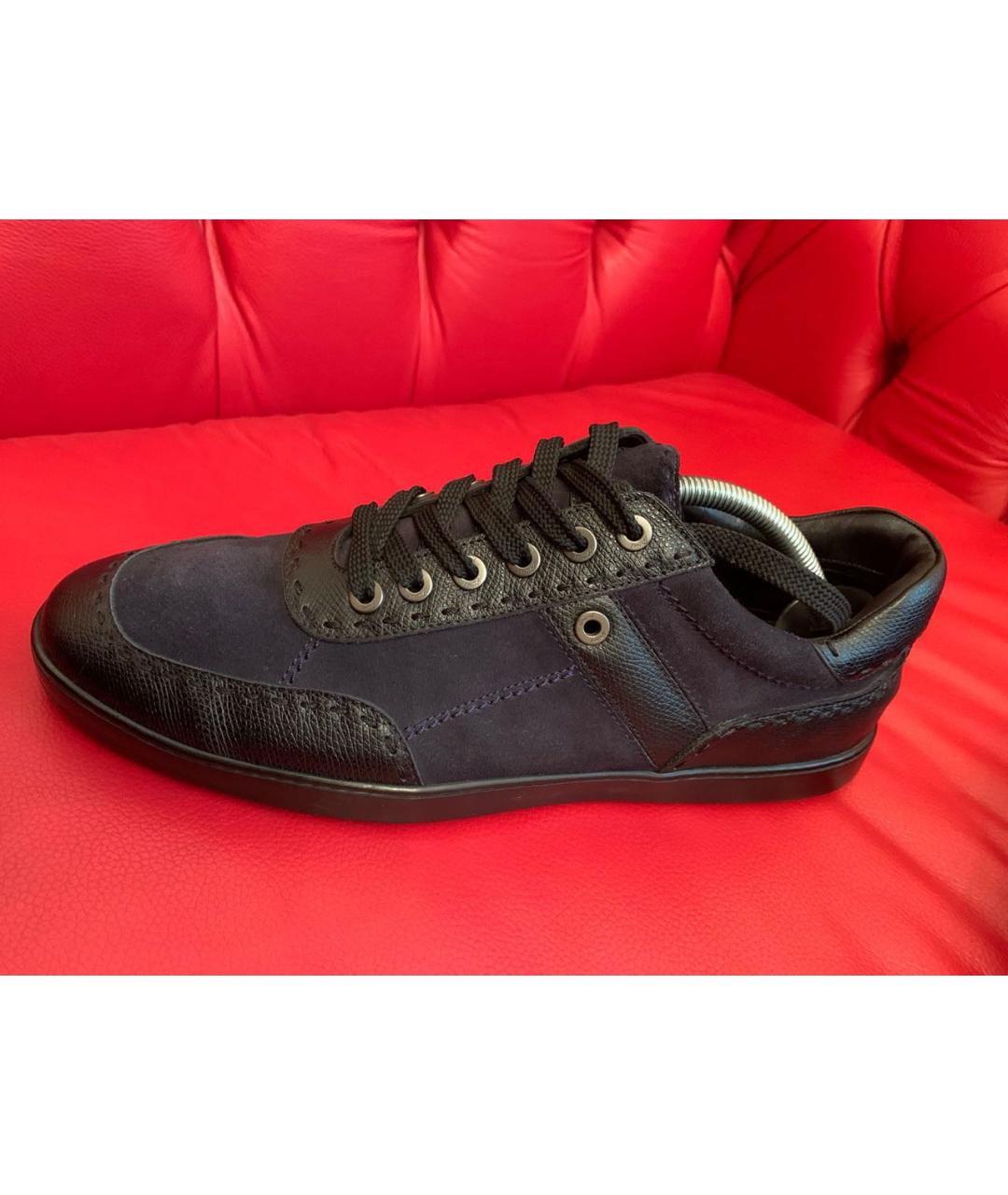 BRIONI Темно-синие замшевые низкие кроссовки / кеды, фото 4