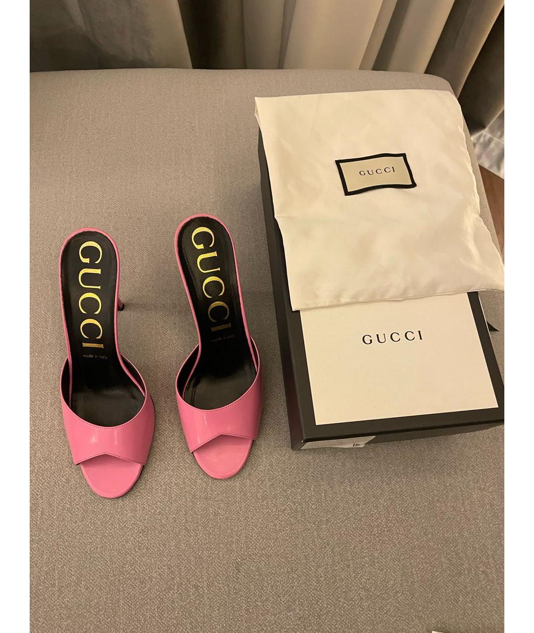 GUCCI Розовые мюли из лакированной кожи, фото 2