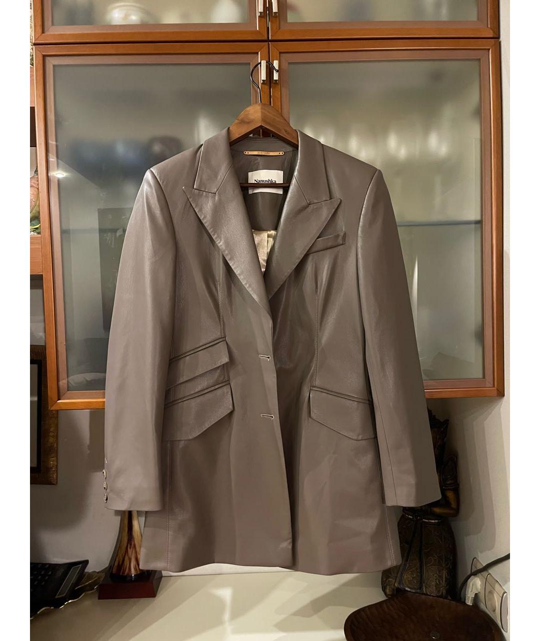 NANUSHKA Серый кожаный жакет/пиджак, фото 6