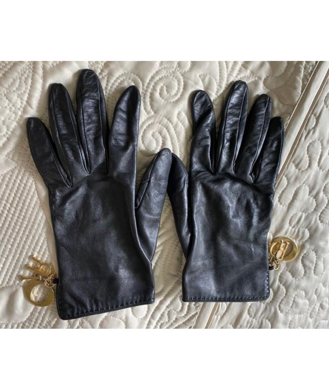 CHRISTIAN DIOR Черные кожаные перчатки, фото 3