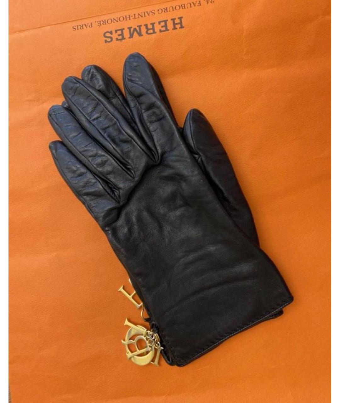CHRISTIAN DIOR Черные кожаные перчатки, фото 4