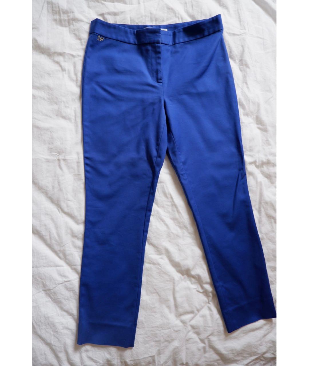 DIANE VON FURSTENBERG Синие хлопко-эластановые прямые брюки, фото 5