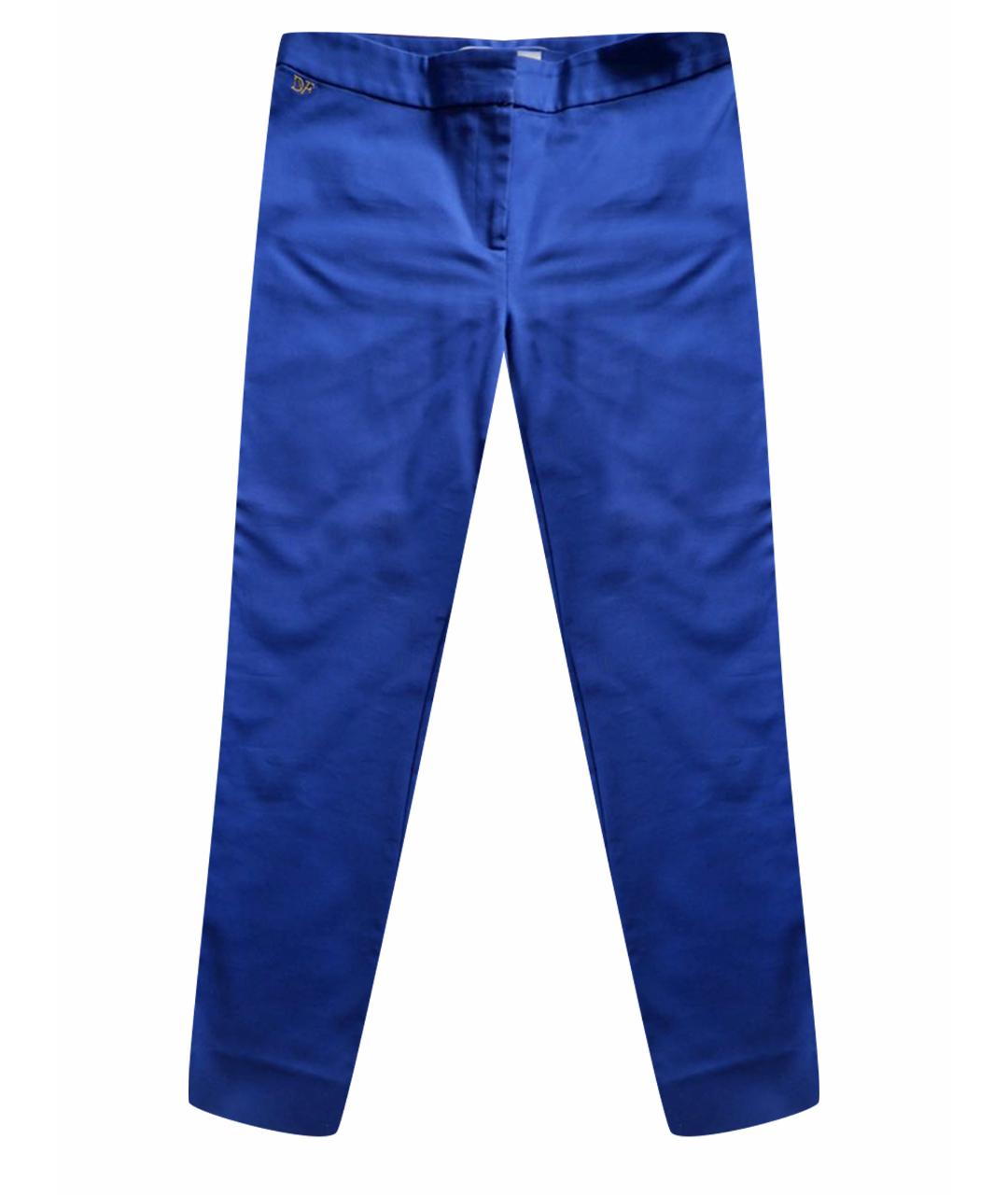 DIANE VON FURSTENBERG Синие хлопко-эластановые прямые брюки, фото 1