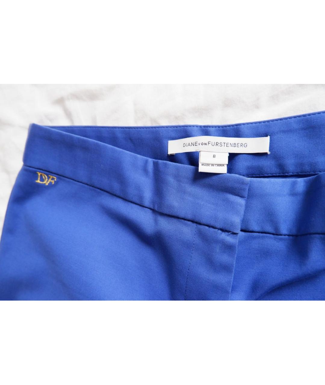 DIANE VON FURSTENBERG Синие хлопко-эластановые прямые брюки, фото 3