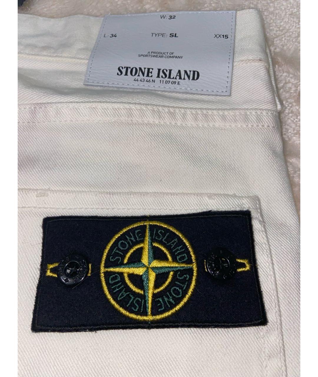 STONE ISLAND Бежевые хлопко-эластановые прямые джинсы, фото 7