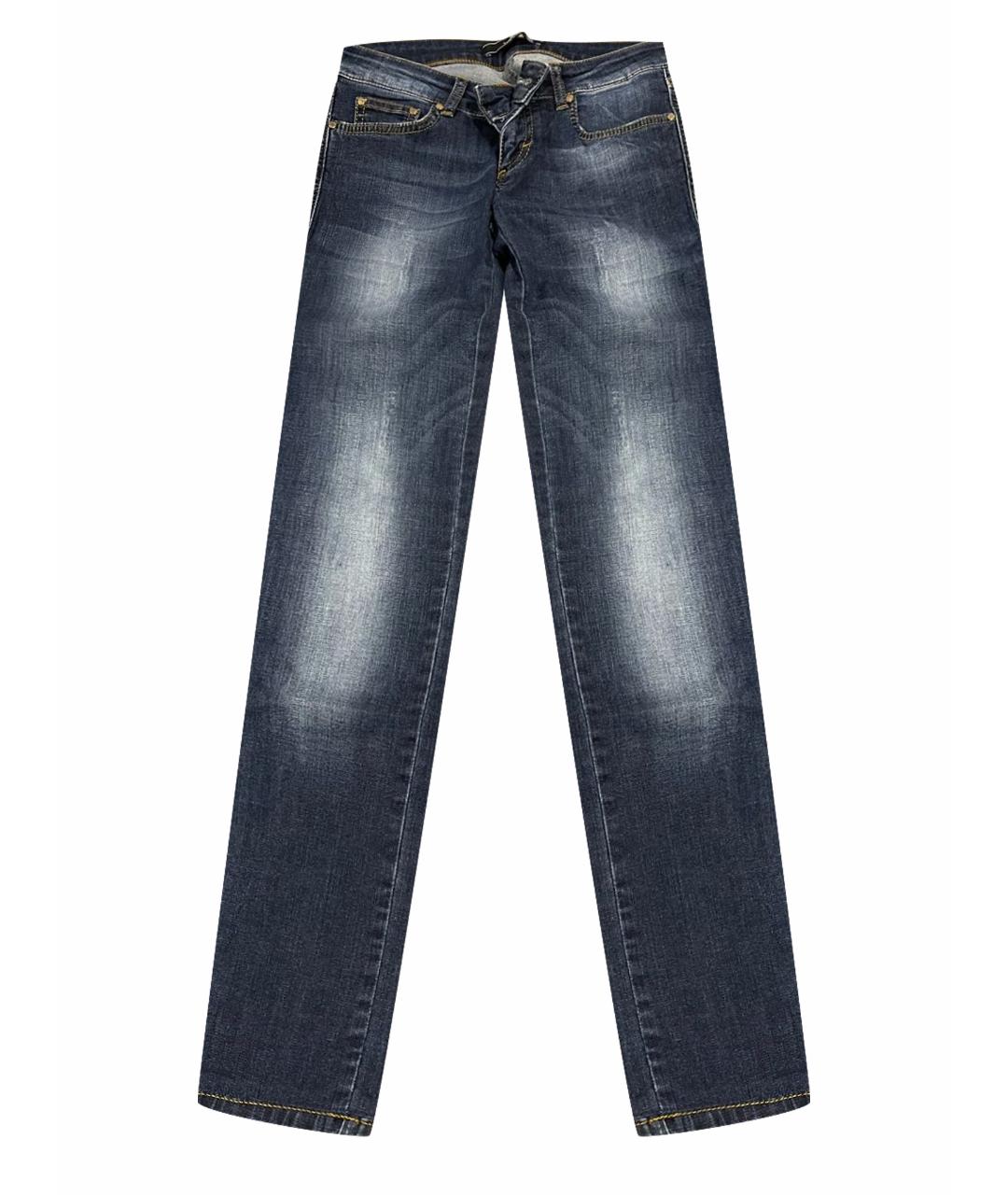 ELISABETTA FRANCHI Темно-синие хлопко-эластановые прямые джинсы, фото 1