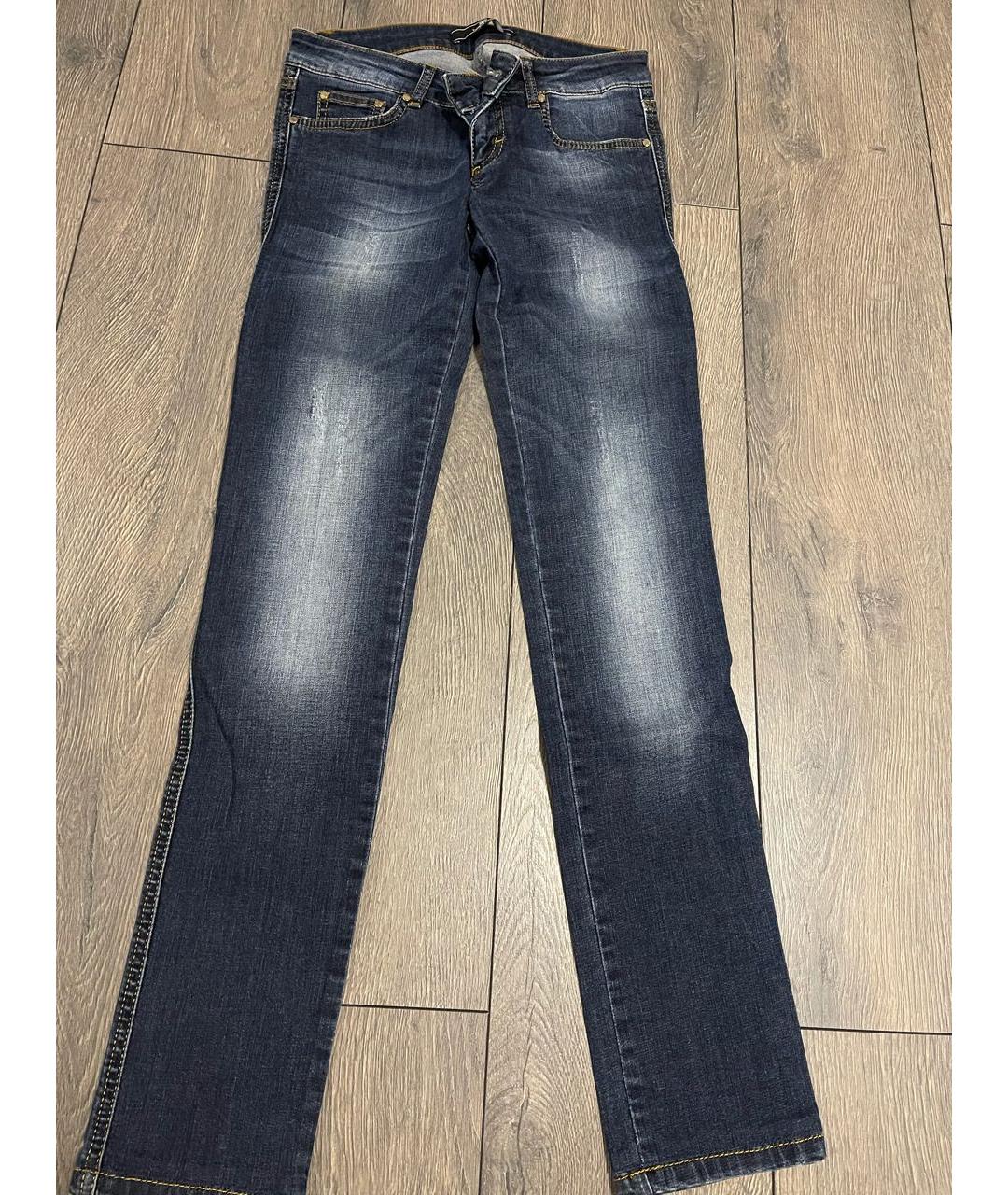 ELISABETTA FRANCHI Темно-синие хлопко-эластановые прямые джинсы, фото 6