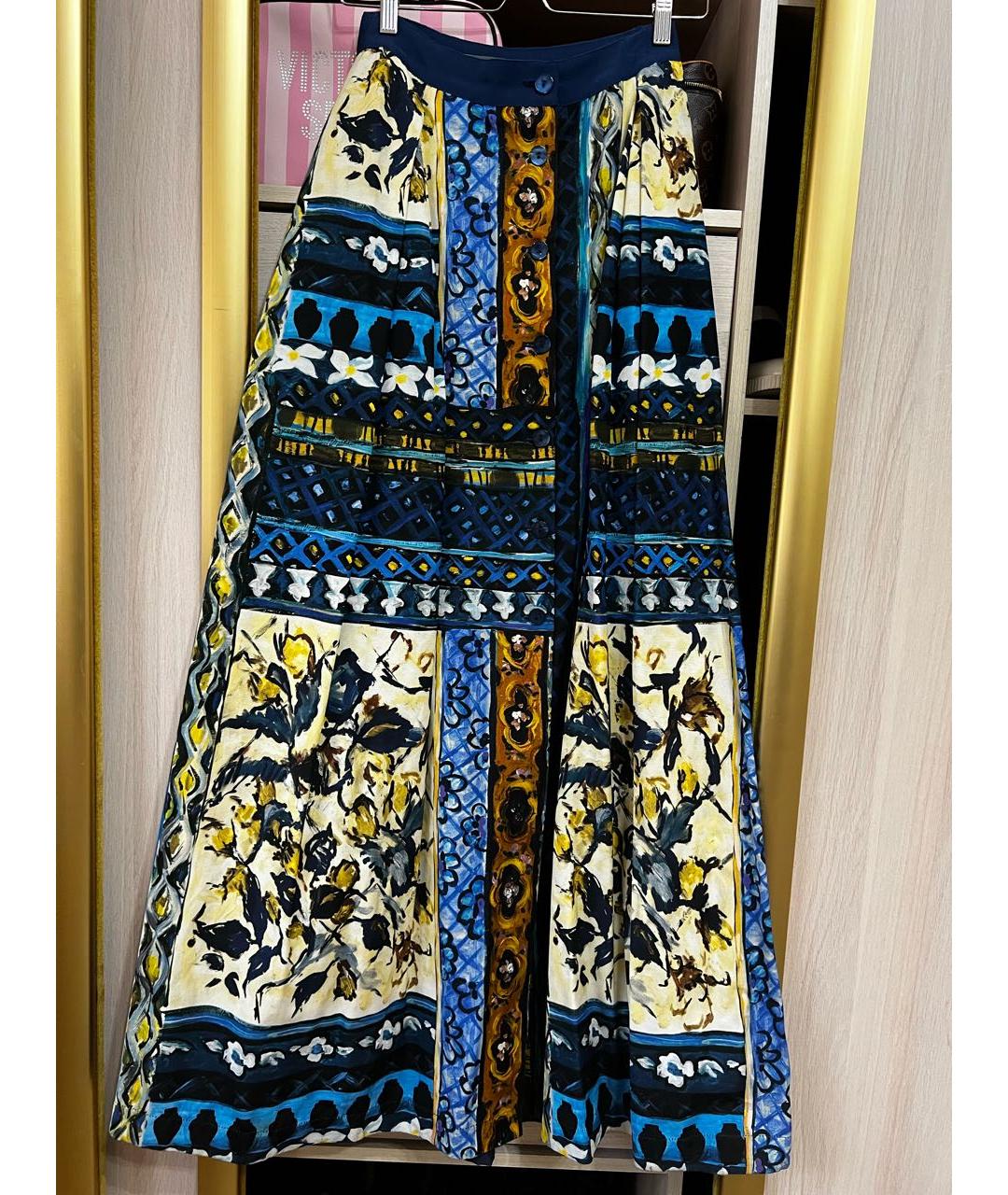 ALBERTA FERRETTI Синяя хлопковая юбка макси, фото 5