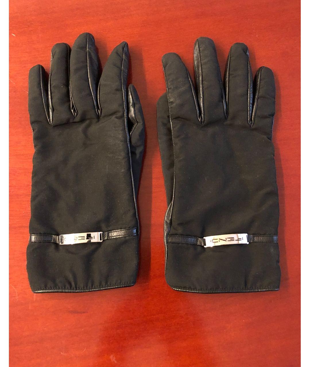 FENDI Черные кожаные перчатки, фото 6