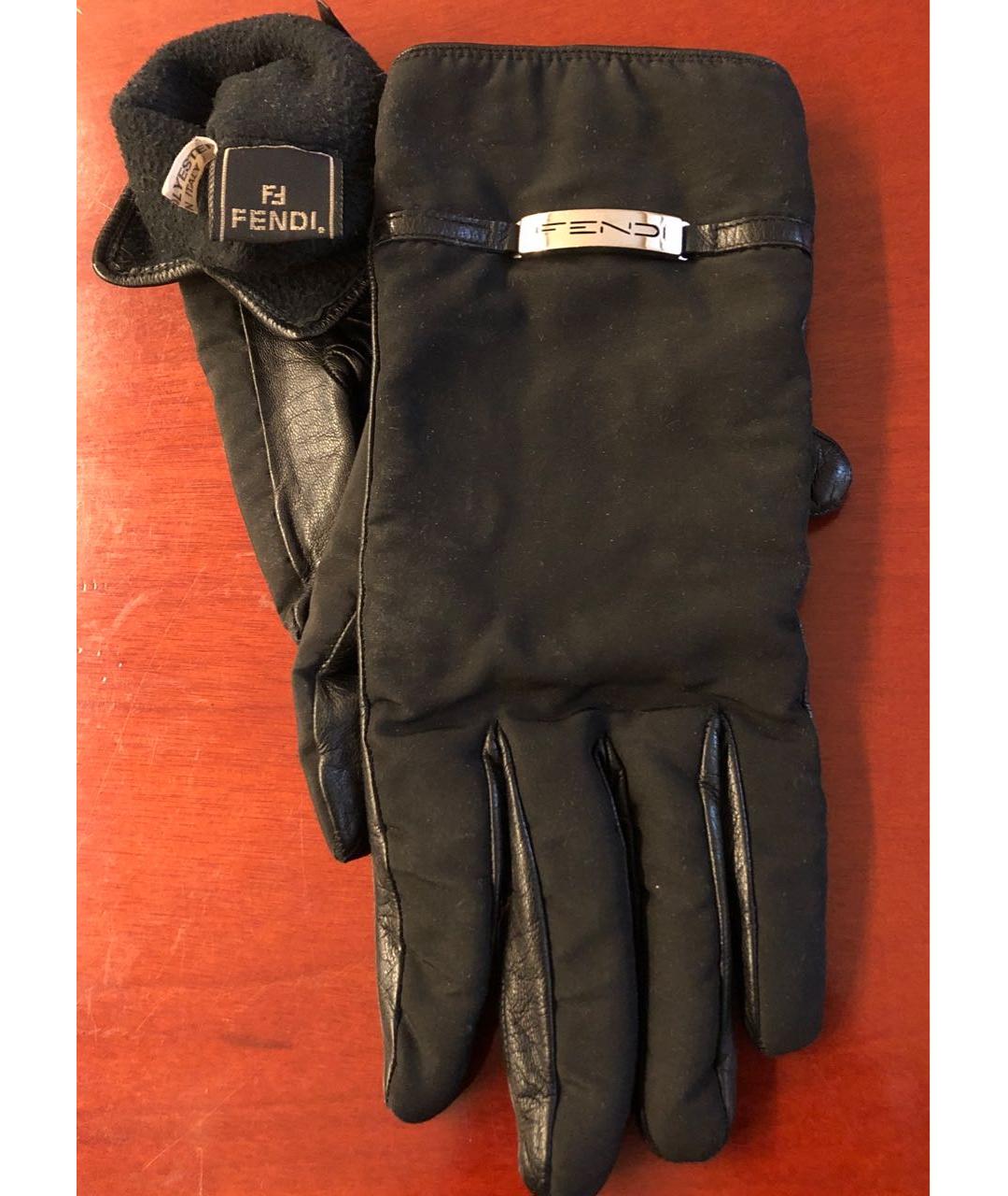 FENDI Черные кожаные перчатки, фото 5