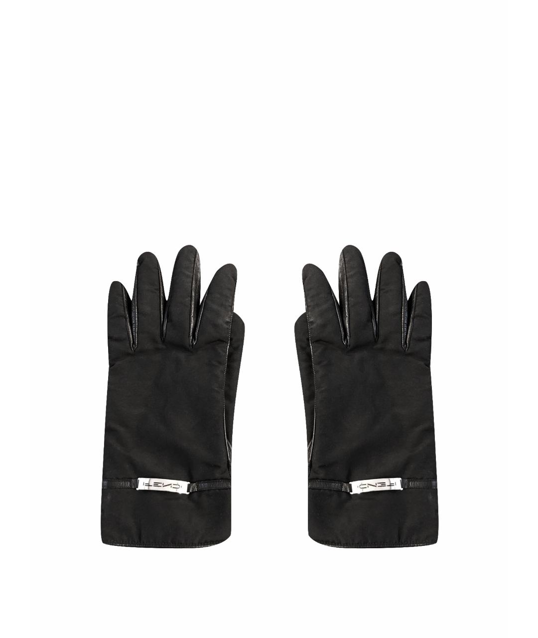 FENDI Черные кожаные перчатки, фото 1