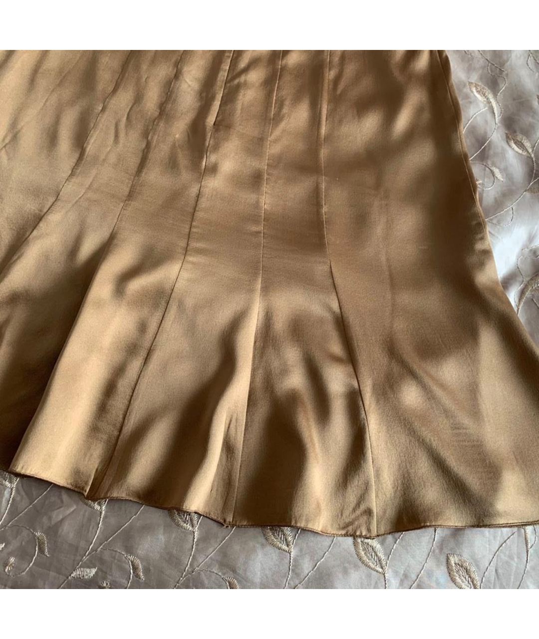 CHANEL PRE-OWNED Золотая шелковая юбка миди, фото 5