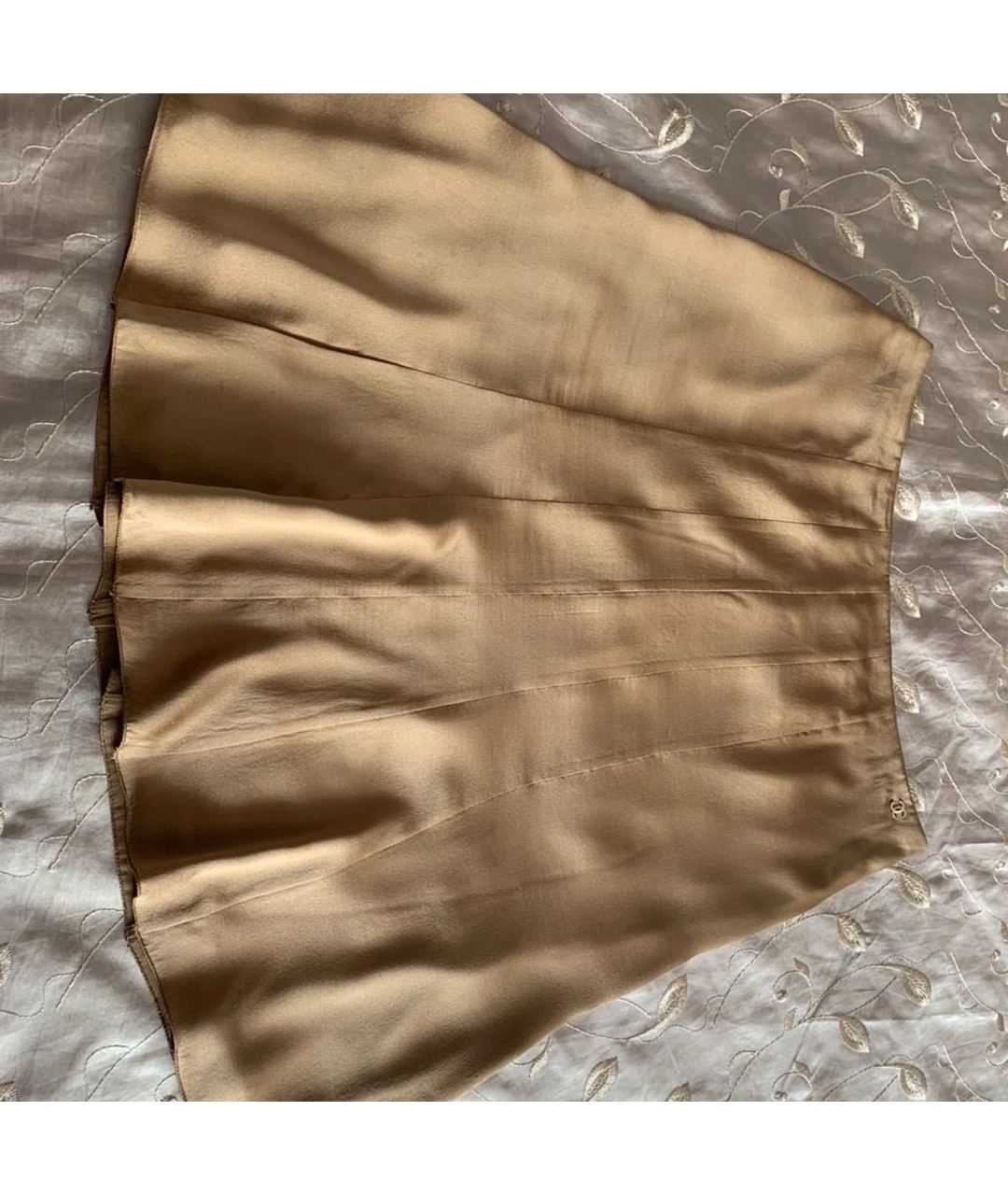 CHANEL PRE-OWNED Золотая шелковая юбка миди, фото 8