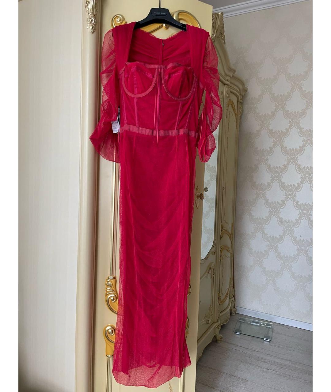 DOLCE&GABBANA Красное сетчатое коктейльное платье, фото 3