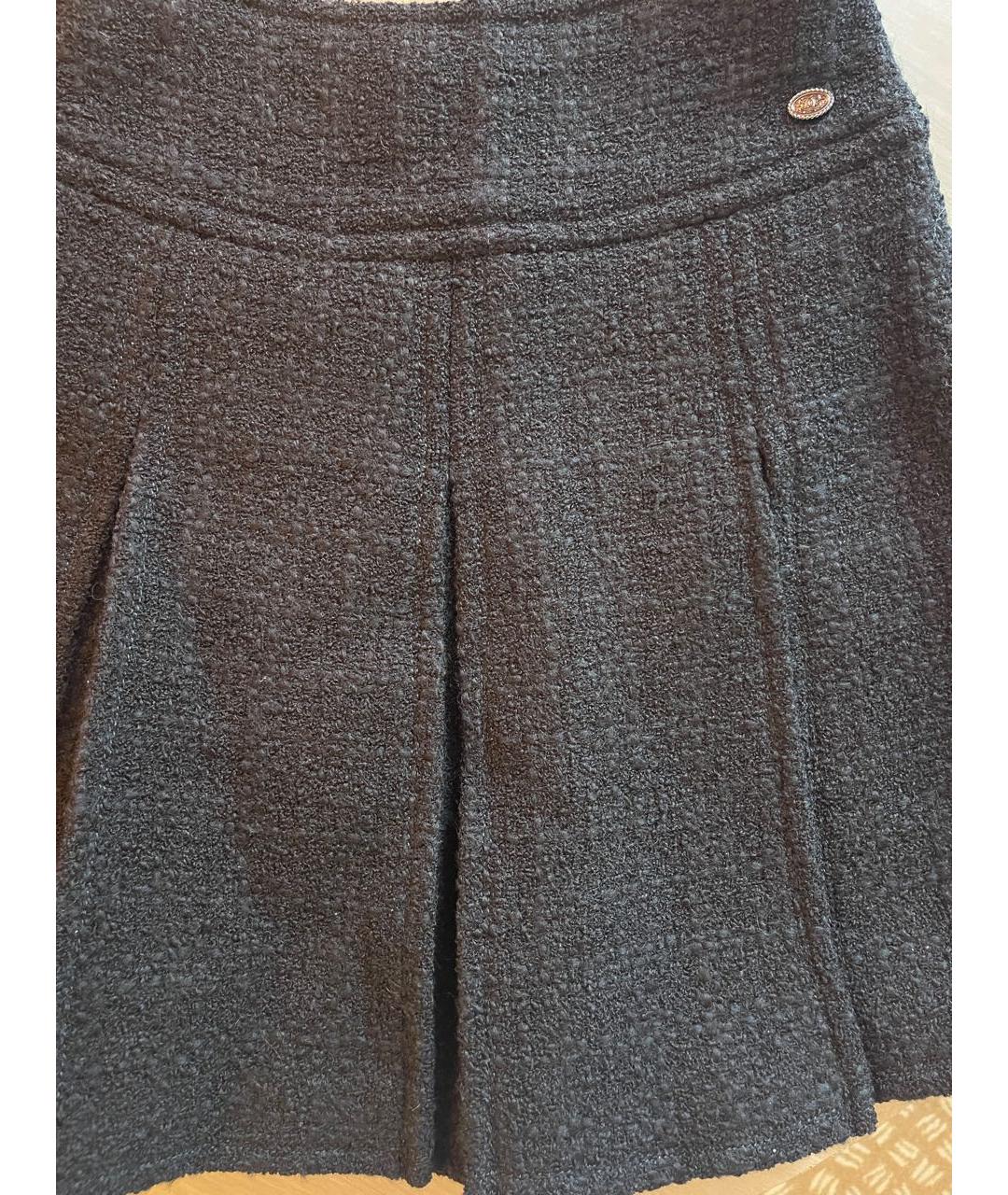 CHANEL PRE-OWNED Черная шерстяная юбка миди, фото 2
