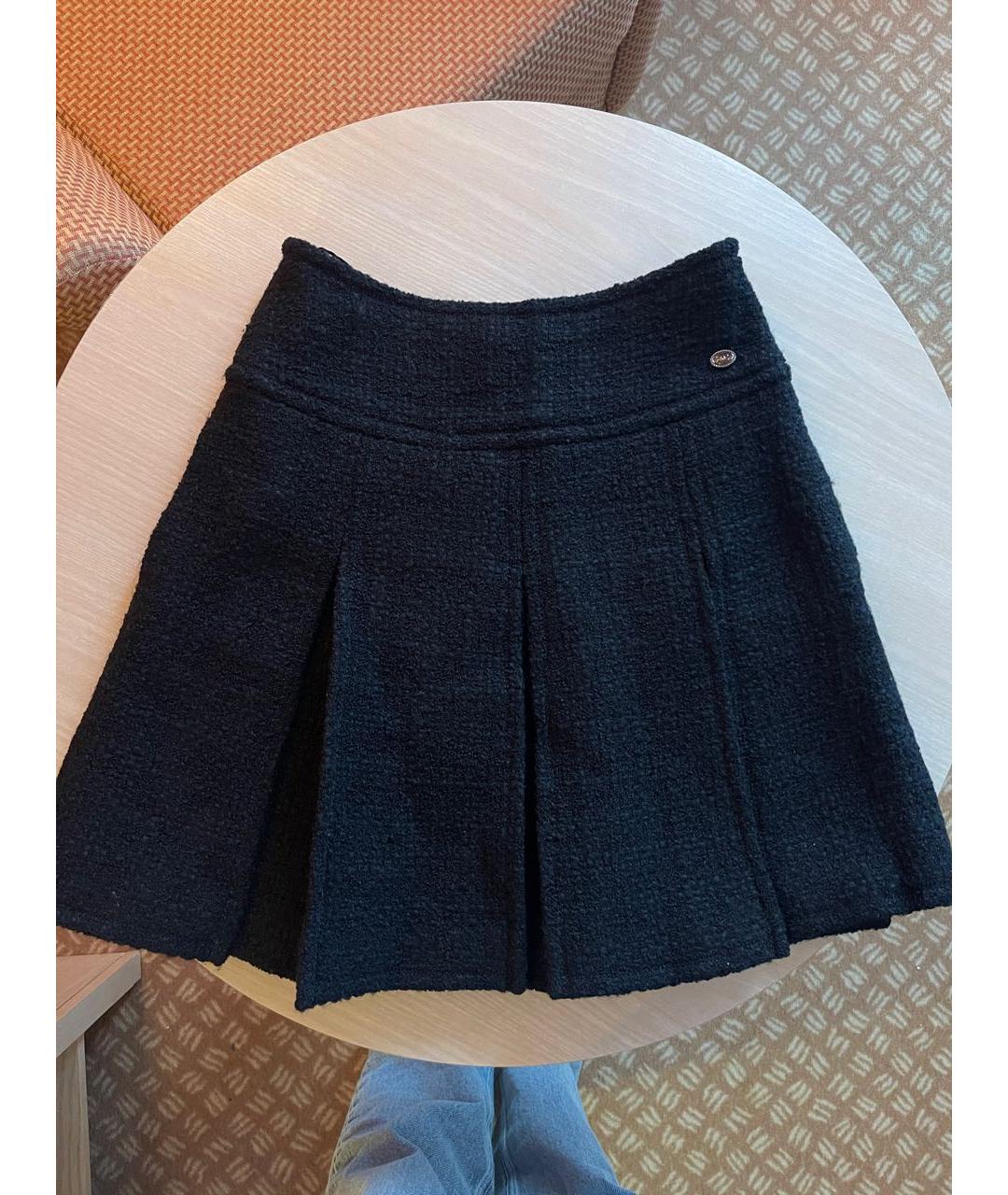 CHANEL PRE-OWNED Черная шерстяная юбка миди, фото 6