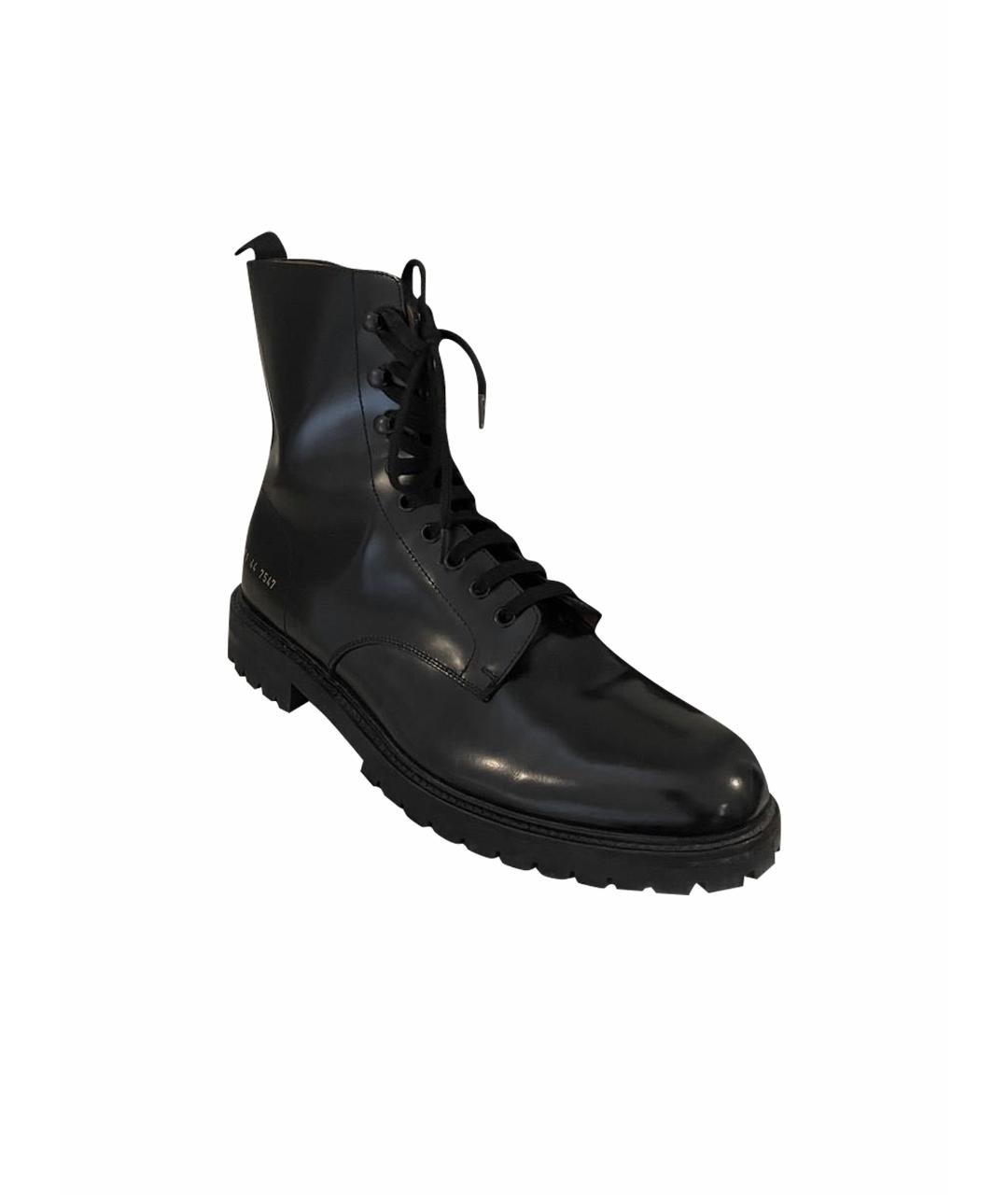 COMMON PROJECTS Черные высокие ботинки из лакированной кожи, фото 1
