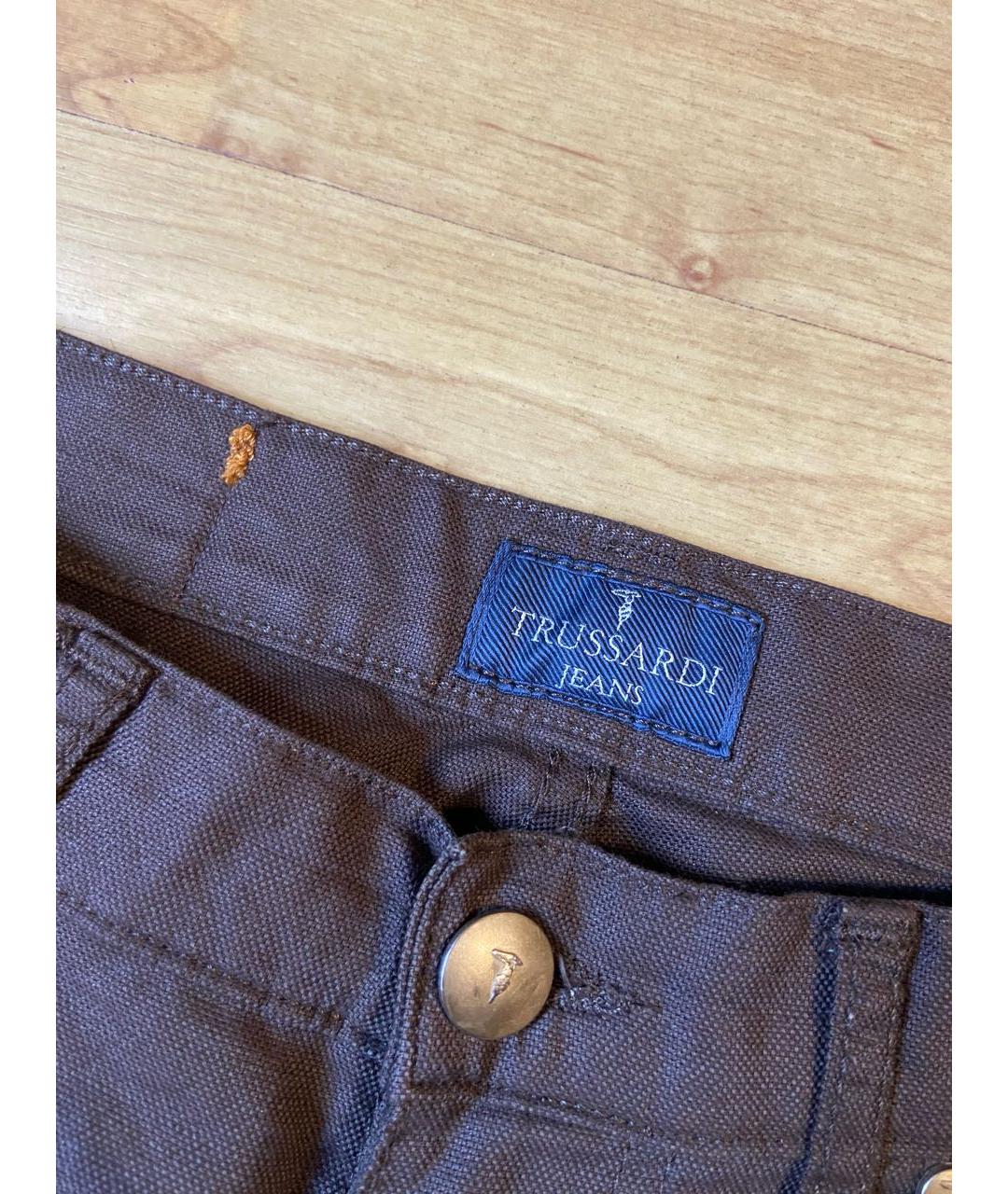 TRUSSARDI Коричневые хлопко-леновые прямые джинсы, фото 3