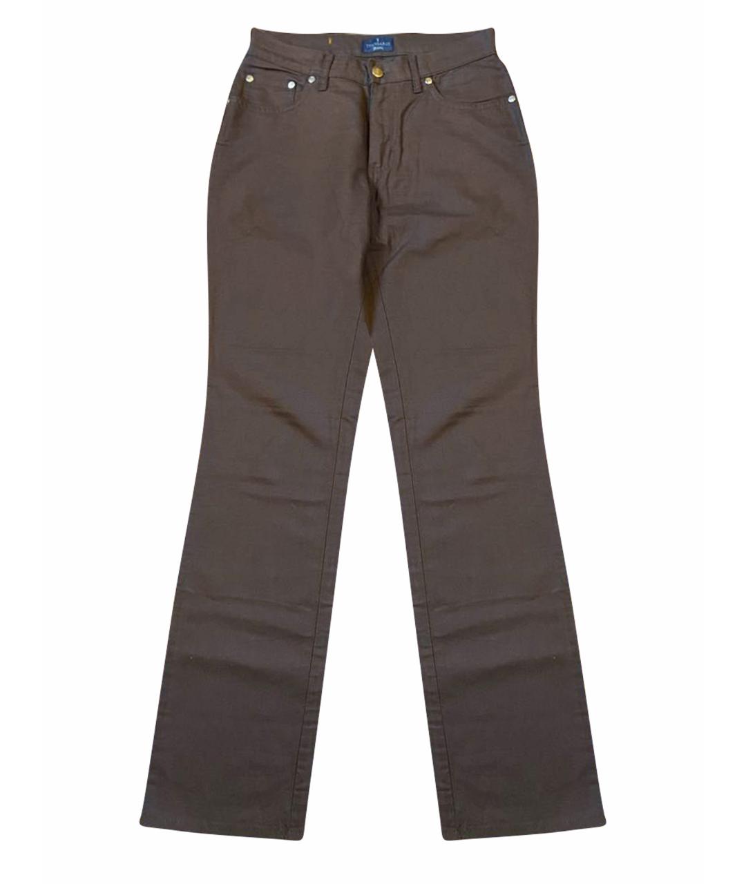TRUSSARDI Коричневые хлопко-леновые прямые джинсы, фото 1
