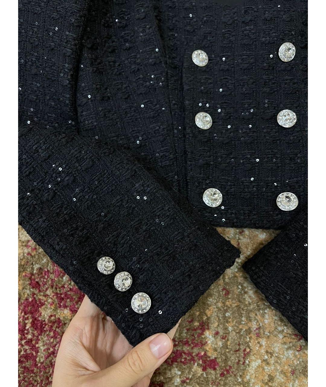 ALESSANDRA RICH Черный твидовый жакет/пиджак, фото 4