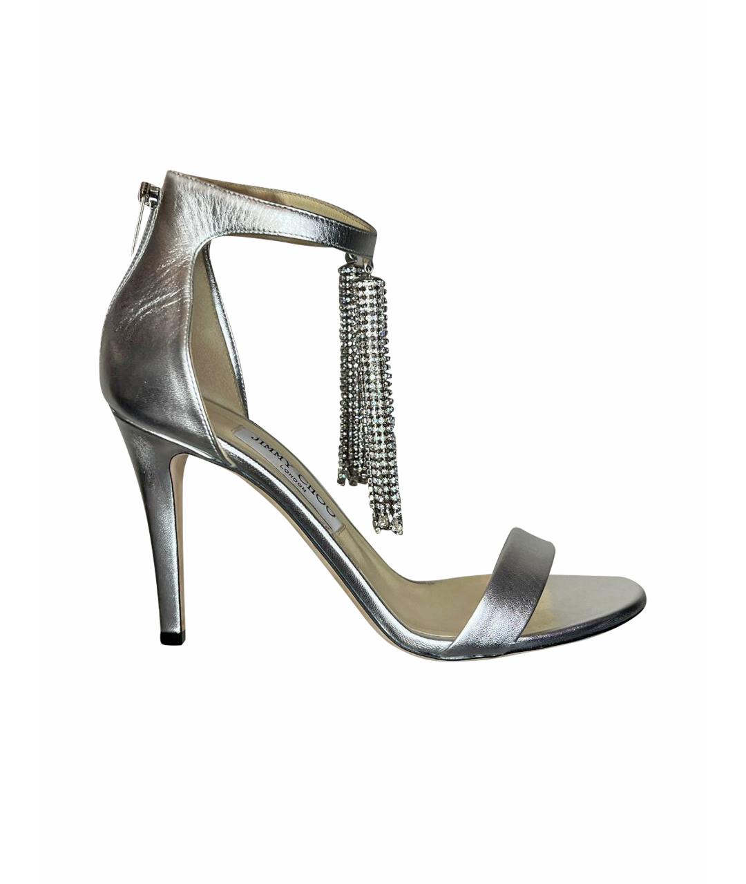 JIMMY CHOO Серебряные кожаные босоножки, фото 1