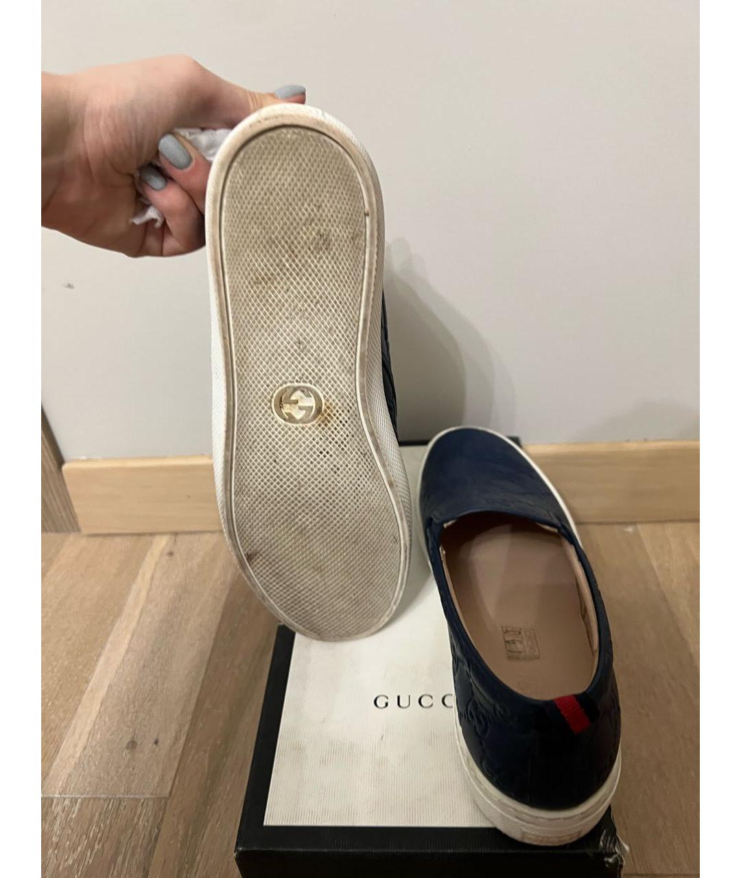 GUCCI Темно-синие кожаные слипоны, фото 5