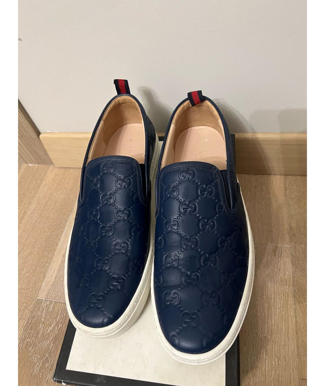 GUCCI Темно-синие кожаные слипоны, фото 2