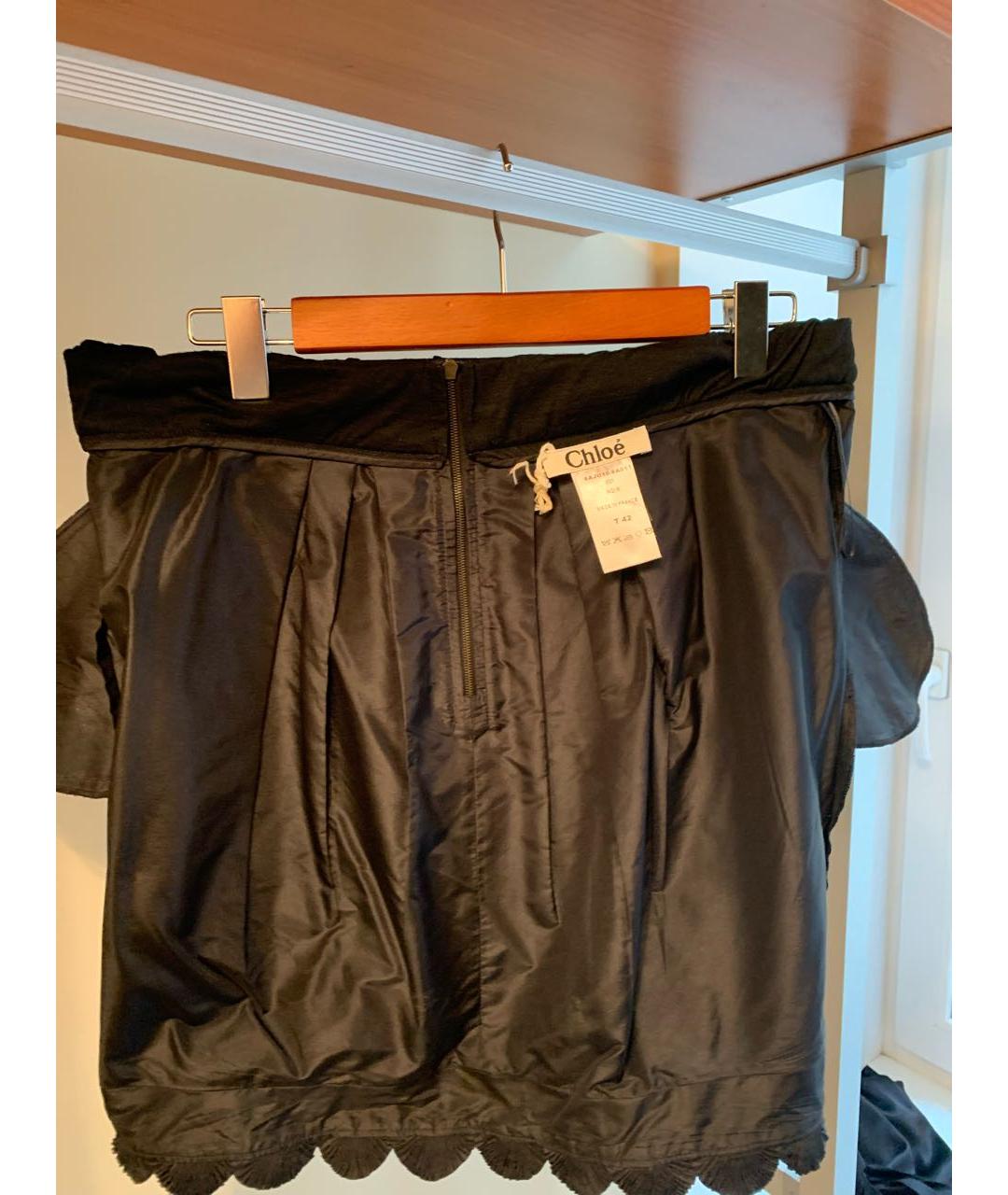 CHLOE Черная шелковая юбка мини, фото 3