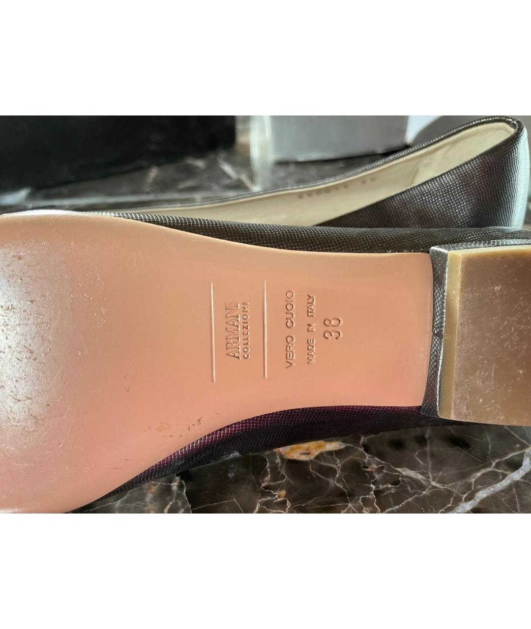 ARMANI COLLEZIONI Антрацитовые кожаные балетки, фото 2