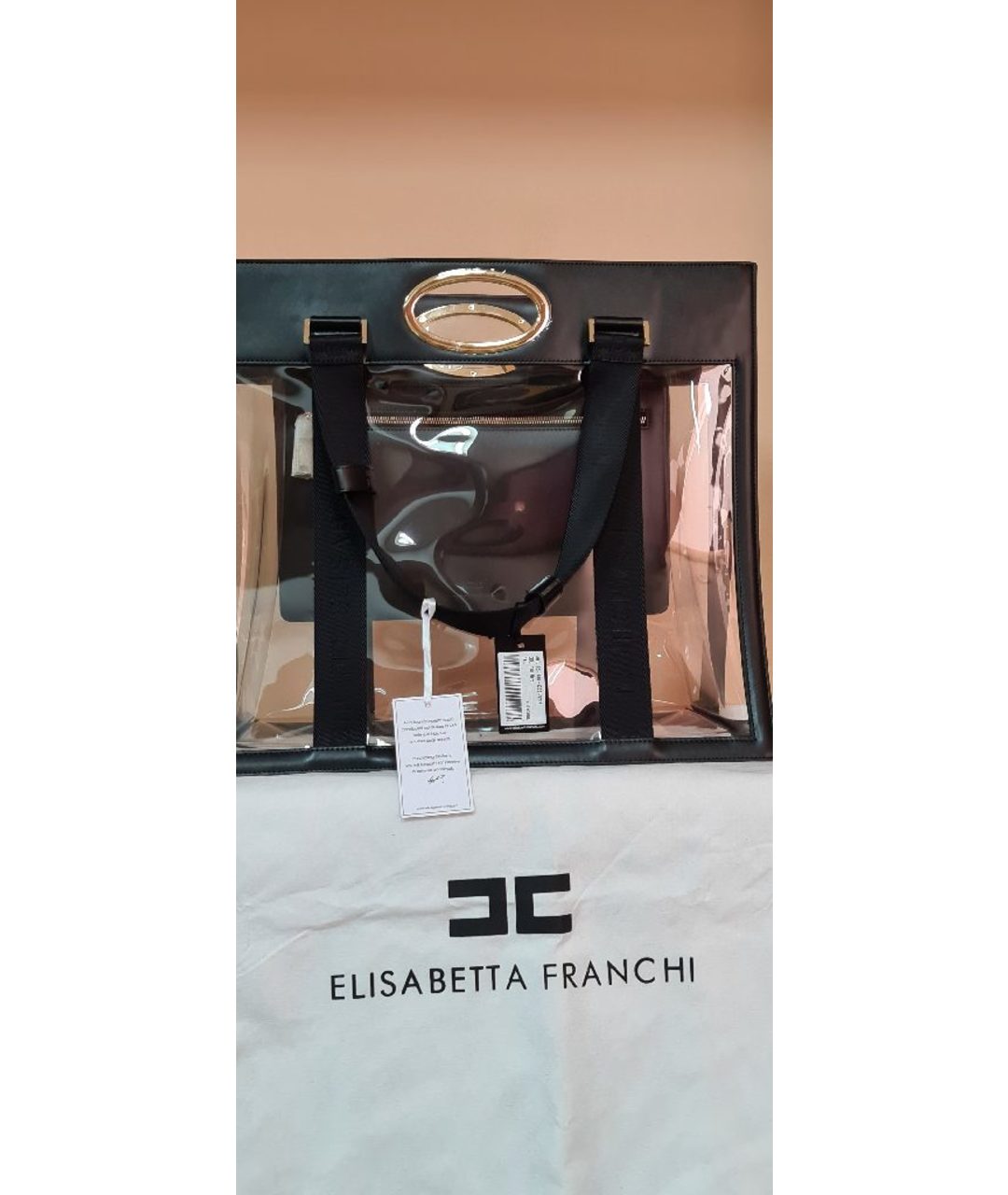 ELISABETTA FRANCHI Черная пляжная сумка из искусственной кожи, фото 6