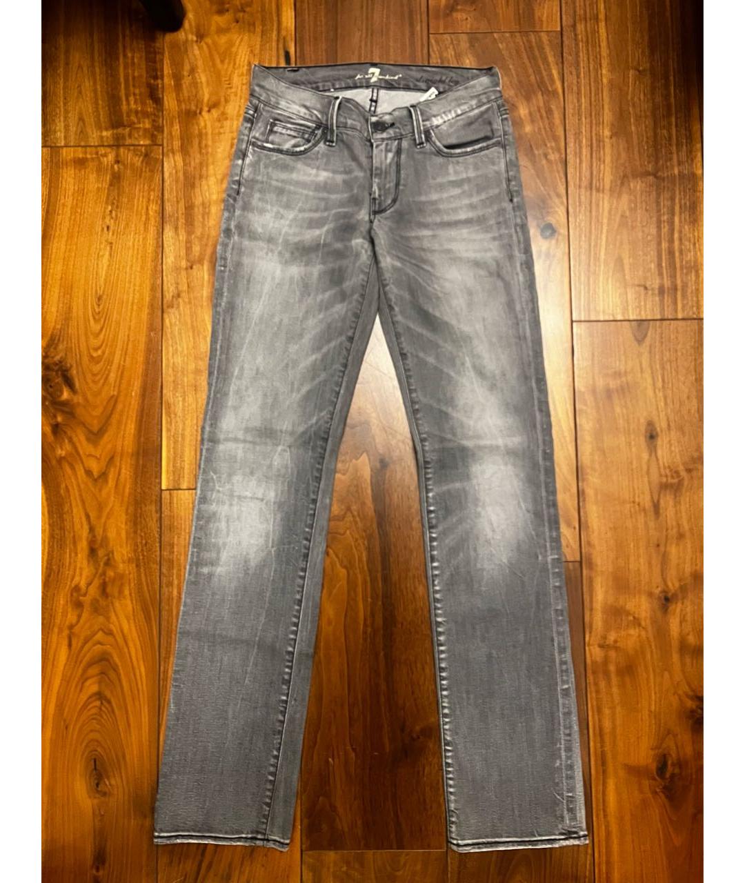 7 FOR ALL MANKIND Серые хлопко-эластановые прямые джинсы, фото 5