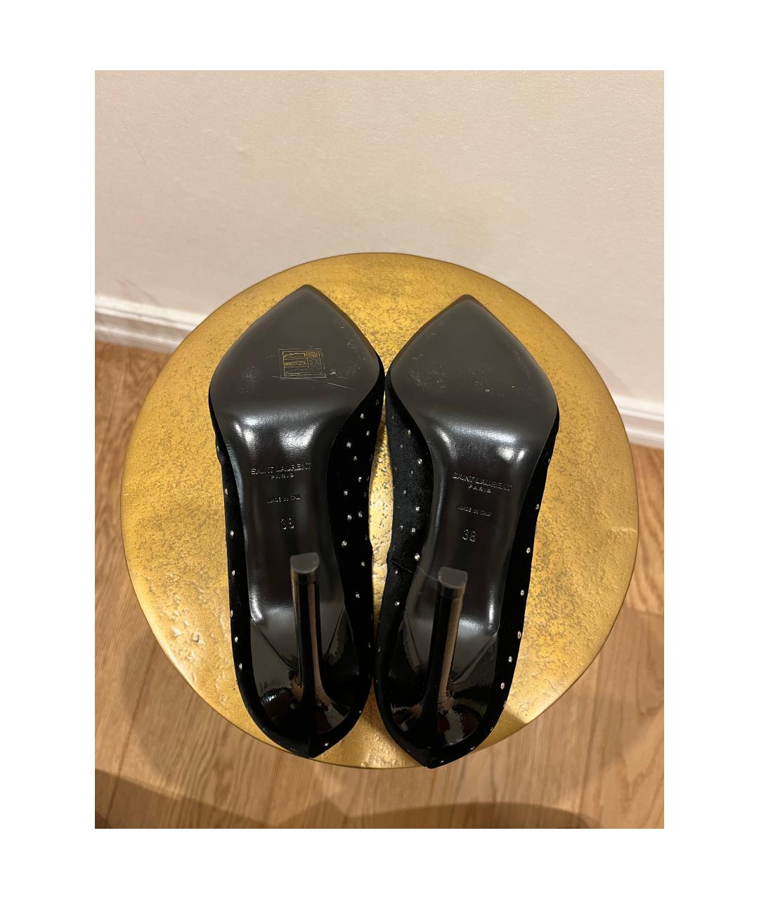 SAINT LAURENT Черные бархатные туфли, фото 6