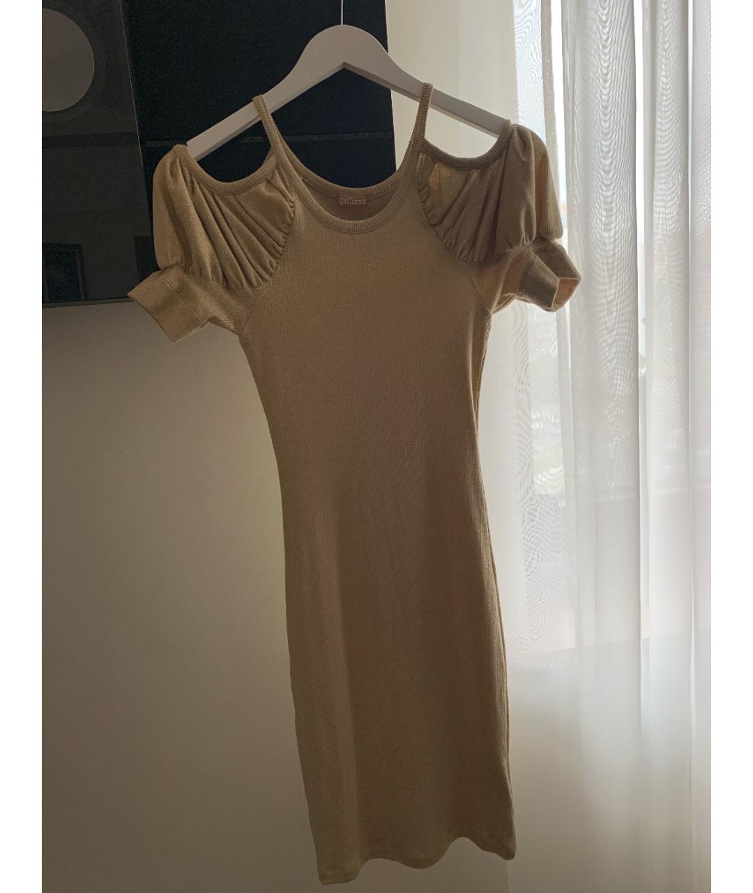 JOHN GALLIANO Золотое хлопко-эластановое коктейльное платье, фото 6