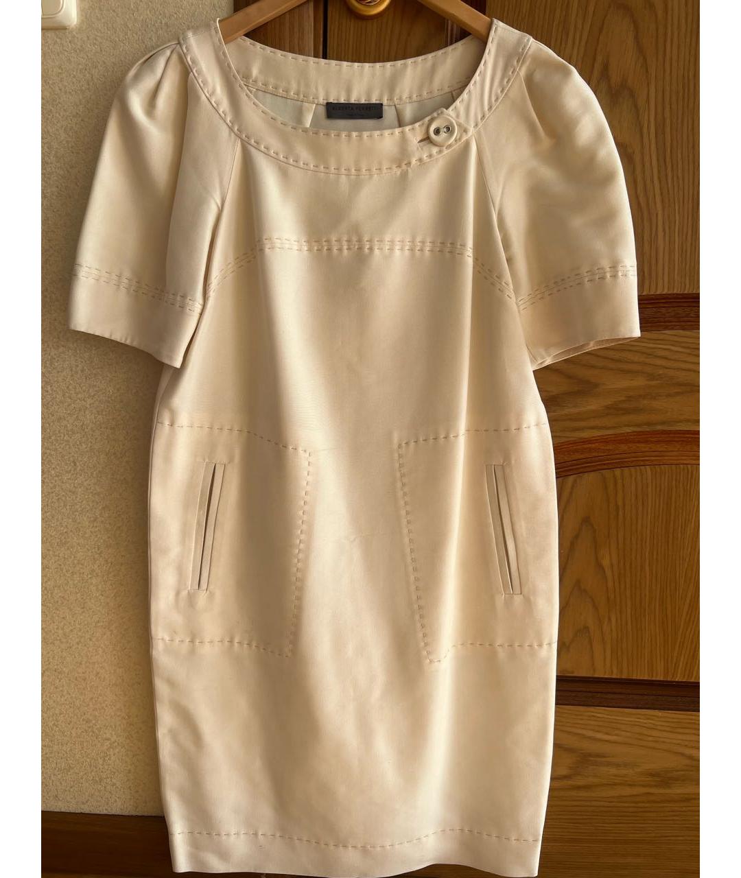 ALBERTA FERRETTI Бежевое хлопковое коктейльное платье, фото 7