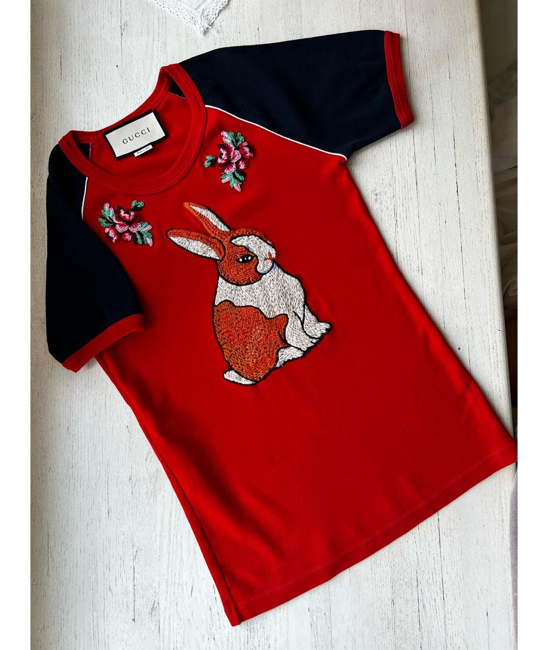 GUCCI Красная хлопковая футболка, фото 2