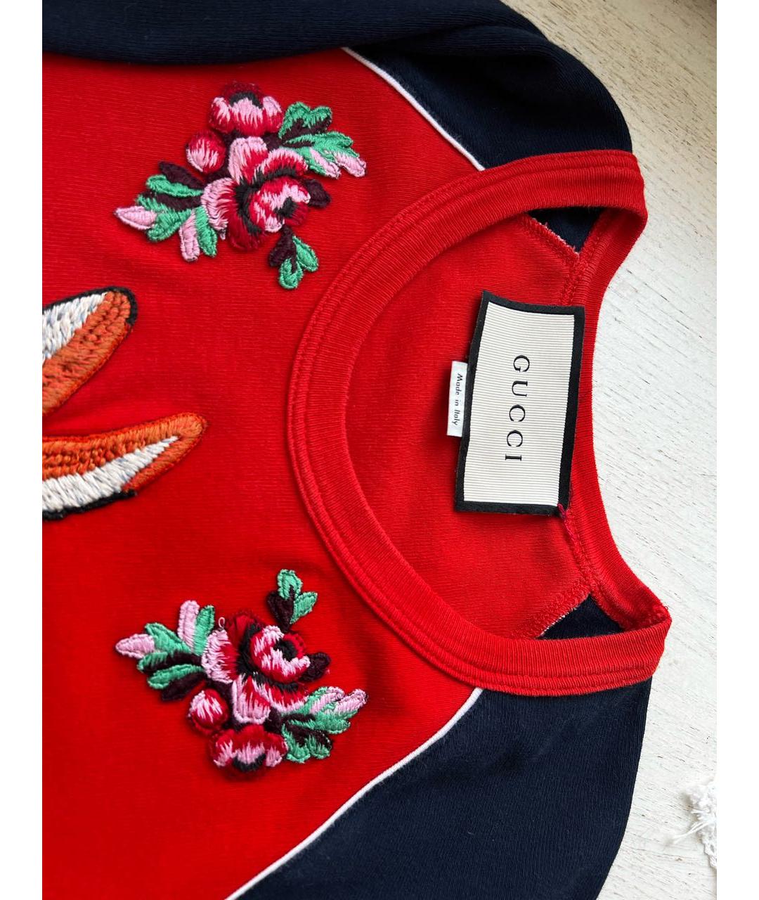 GUCCI Красная хлопковая футболка, фото 5