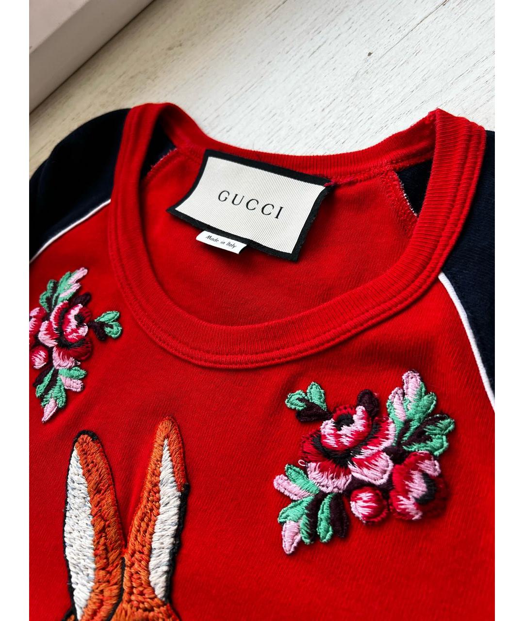 GUCCI Красная хлопковая футболка, фото 3
