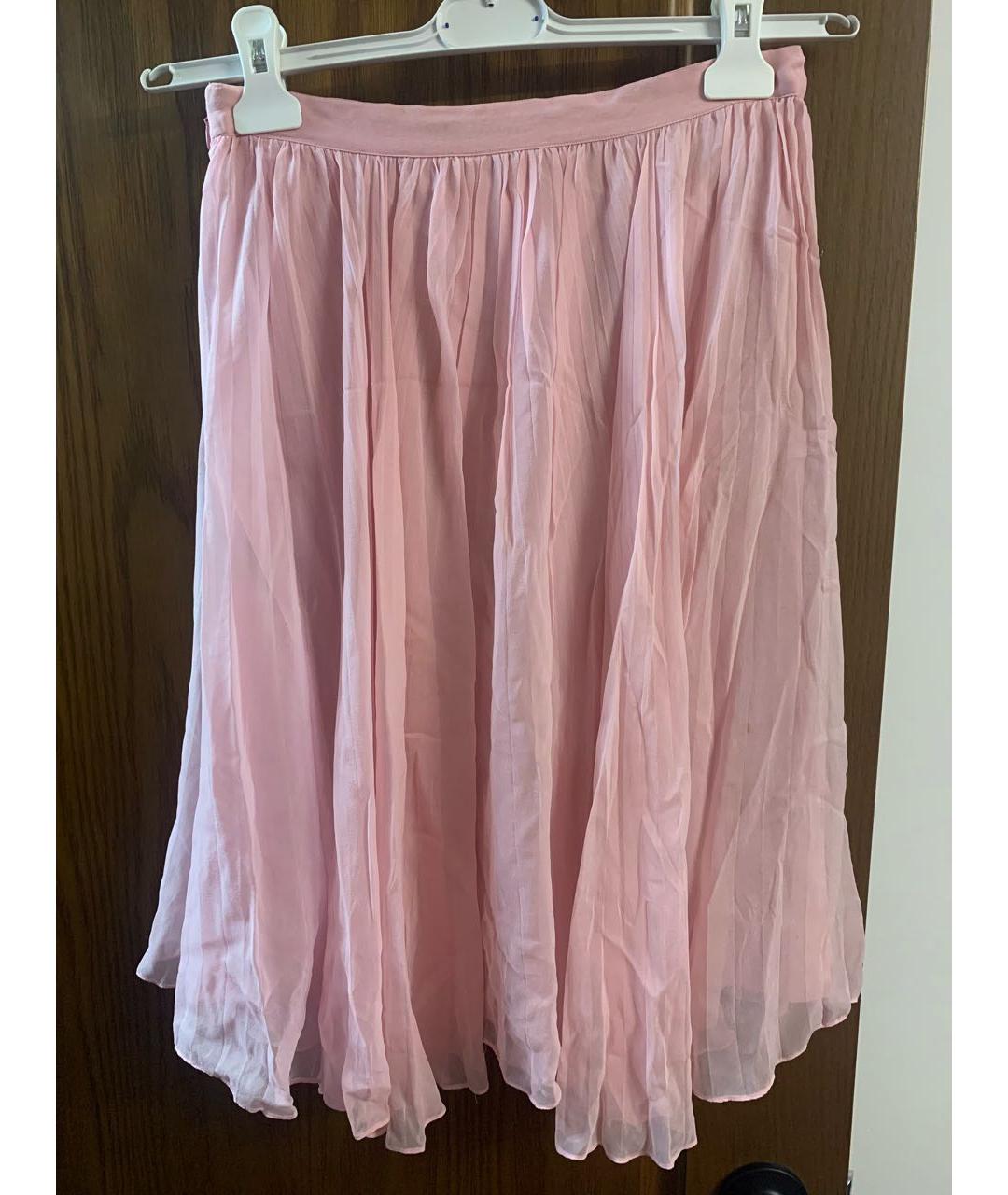 RALPH LAUREN Розовая шелковая юбка миди, фото 2